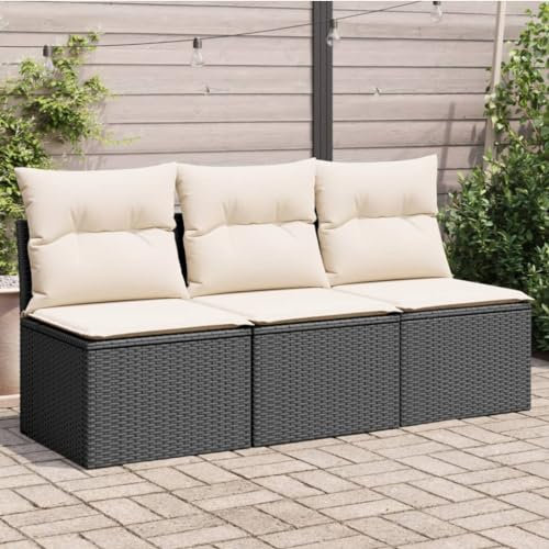 Brokky Gartensofa mit Kissen 3-Sitzer GartenmöBel Terrassensofa Outdoor Sofa Balkon Outdoor Couch Loungesofa Outdoor Schwarz Poly Rattan - 366015
