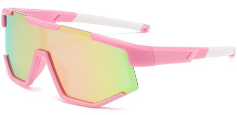 LOJUDI Kids Sunglasses Boys Girls - Polarised Sports Childrens Wrap Around Sun Glasses for Running Cycling Ski Baseball Cool Mirrored Teenagers UV400 Protection-Pink Mirrored