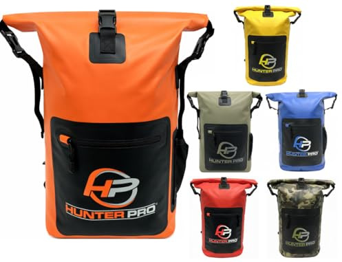 Hunter Pro 25Ltr Waterproof Dry Bag. Great for Fishing, Kayaking, Paddle Boarding, Sailing, Motorcycling, Cycling, Hiking etc. (Orange)