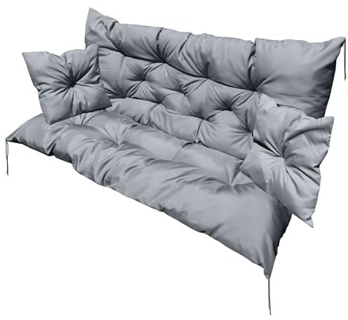 EDANTI Hollywoodschaukel Auflage Set Sitzauflagen Gartenmöbel Gartenkissen Sitzkissen Bankauflage Wasserdichtes Schaukelkissen +2X Kleinere Kissen (Grau, 180x60x50cm)