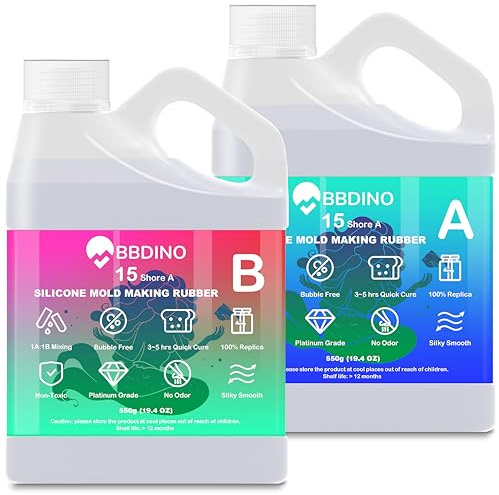 BBDINO Kit de fabrication de moules en silicone 15A à séchage rapide en caoutchouc de silicone 1,1 kg (1 100 g), silicone liquide translucide pour la fabrication de moules, idéal pour le moulage de