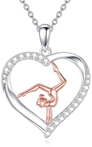 DAYLINLOVE Turnschmuck für Mädchen 925 Sterling Silber Roségold Team Flipping Gymnastik Herz Anhänger Schmuck Gymnastik Geschenke für Frauen