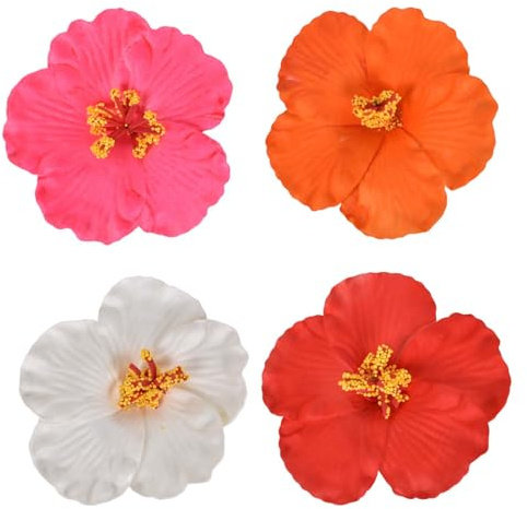 4 Pinces à Cheveux Hawaïens, Pince à Cheveux en Forme de Fleur Tropicale Artificielle, Barrettes à Cheveuxs Hibiscus Hawaïen, pour Les Vacances et Les Fêtes Sur la Plage (Couleurs claires)