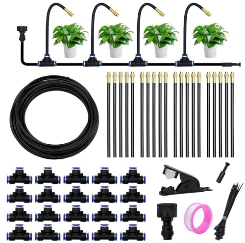 20M Système Irrigation Jardin, Kit de Système d’Irrigation avec 20 Buses Réglables, Système d’Arrosage Automatique à 360°, Arrosage Goutte à Goutte pour Jardin, Cour, Pelouse, Serre
