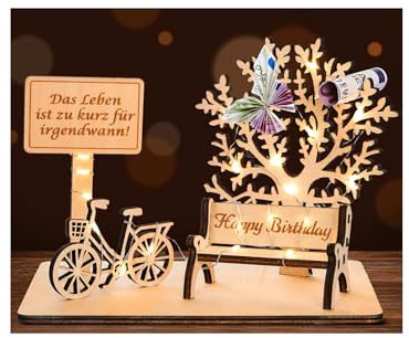 I LOVE MOM Geldgeschenk Geburtstag Holz, Fahrrad Geschenk, DIY Holz Schild Gästebuch Dreidimensionale Bäume Sitzbank Deko Zahlen für Geschenke, Hochzeiten, Partys, Geburtstage, Jubiläum (Geburtstag)