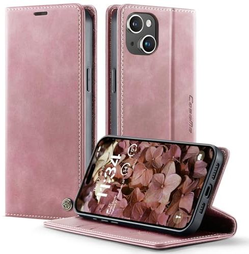 owlhold iPhone 13 Mini hülle klapphülle Premium PU Leder, RFID Schutzhülle, Faltbare Ständer, Handytasche Lederhülle Kartenfach Standfunktion Handyhülle iPhone 13 Mini - Rosa