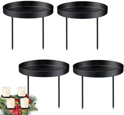 4 Stück Adventskranz Kerzenhalter, 8 cm Kerzenständer Schwarz, Adventskerzenhalter Metall, Kerzenhalter Stumpenkerzen, Stabkerzenhalter Kerzenteller für Adventsgirlande Christmas Decoration