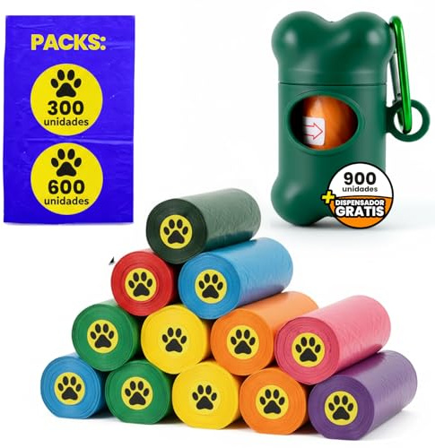 MUNDO HOME Bolsas Caca Perro Resistentes - Bolsas Excrementos Perro Higiénicas y Fáciles de Usar, 22x30cm Desechables Sin Olores (Multicolor, 300 Unidades)