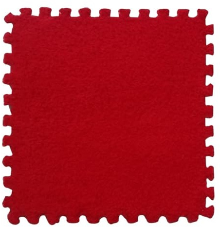 Hiseng 5/10/20 Stück Ineinandergreifende Teppichfliesen 30x30cm Teppichfliesen Selbstliegend Puzzle Plüisch Bodenfliesen Ohne Kleben Puzzlematten für Schlafzimmer (Rot,10 Stück)