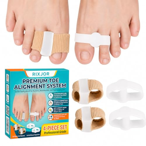 RIXJOR Hallux Valgus Korrektur Set, 4er Gel Zehenspreizer（2 mit Bandage）