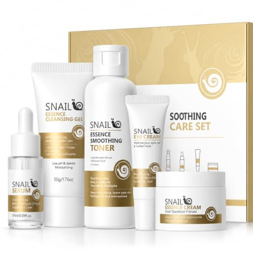 Snail Skincare Set & Kit 5Pcs, Premium Korean Facial Routine Kit for Women | Includes Cleanser, Toner, Serum, Eye Cream & Face Moisturiser, Anti-Aging Complete Routine for Smooth Glowing Appearance