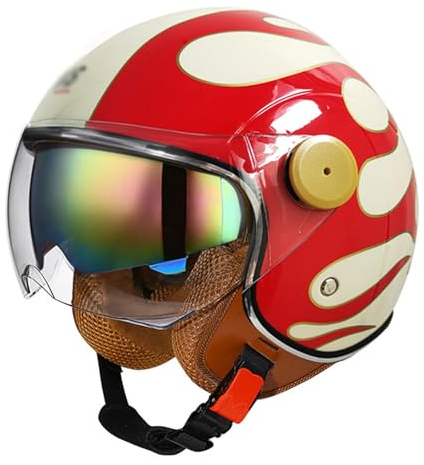 Retro 3/4 Jet Hjälm Motorcykelhjälm med solskydd, Halvskals Scooterhjälm ECE 22.06 Certifierad för Cruiser Moped, Herr Dam 7,L=57-58CM