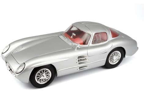 Maisto Mercedes 300SLR Coupé Uhleshud, modellbil med fjädringar, skala 1:18, rörliga dörrar och motorhuv, färdig modell, styrbar, 24 cm, silver (536898)