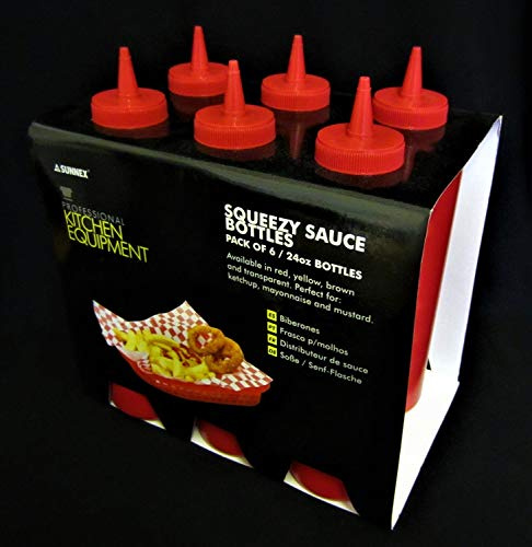 Kitchen Equipment Pack of 6 Sleeves Squeezy Sauce Red Bottles 225ml / 8oz