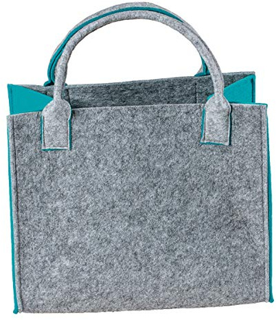 LA FIORE 24 Hochwertige Filztasche Einkaufstasche Damen Shopper Handtasche Henkeltasche Festivalbag hell grau-türkis