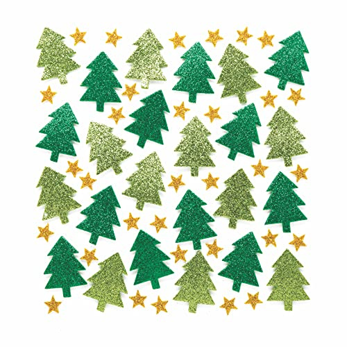 Baker Ross Adesivi glitterati a forma di albero di Natale (confezione da 100) per creazioni e decorazioni natalizie per bambini