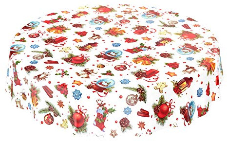 ANRO Wachstuchtischdecke Wachstuch Wachstischdecke Tischdecke Weihnachten Weihnachtskugeln Fest Feier Rund 100cm
