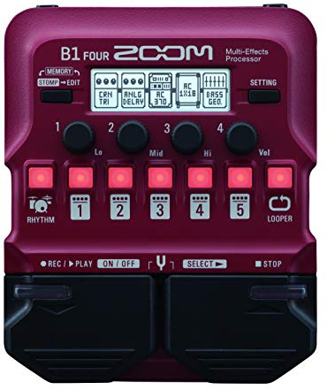 Zoom B1 FOUR Bass Multi-Effects Processor with 70+ Built-in Effects, Amp Modeling, Looper, Rhythm Section, Tuner, Battery Powered