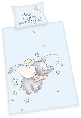 Herding Disney's Dumbo Baby-Bettwäsche-Set, Baumwolle, Hellblau, 40 x 60 cm, 100 x 135 cm