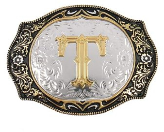 HUABOLA CALYN Western Belt Buckle Initial Letters ABCDMRJ to Z Cowboy Rodeo Small Gold Belt Buckles for Men Women (T)