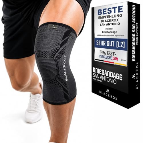 BLACKROX KNIEBANDAGE SAN ANTONIO V4 – Kniebandage für Damen & Herren – Bandage Knie zur Stabilisierung von Knie & Meniskus – Kniestütze für Sport, Fußball & Training – Schwarz/Gr. M