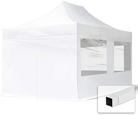 TOOLPORT Gazebo Pieghevole Giardino 3x4,5m - 4 Laterali (finestre panoramiche) Telo 700N Poliestere Idrorepellente Padiglione Mercati Sagre Bianco