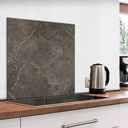 murando Glass Splashback for Kitchen Backsplash Cooker Protector | Tempered Glass Decorative Wall Art Panel Heat Resistant Graphic 60x60 cm / 24x24 Marble Stone grey