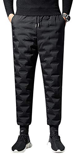 Jamron Uomo Pantaloni da Neve in Piumino D'Anatra Caldo Invernale Pantaloni Outdoor Resistenti all'Acqua con Tasche con Cerniera Diamante Nero L