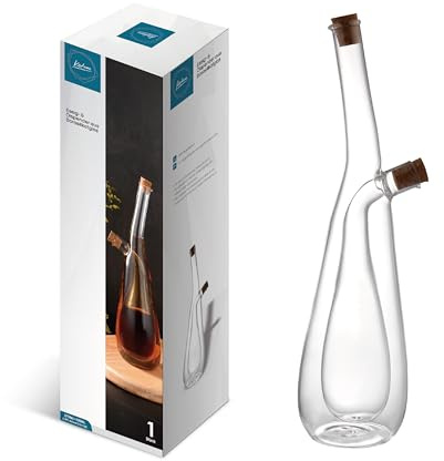 Kadum Distributeur d'huile et de vinaigre Bouteille 2 en 1 Bouteille d'huile et de vinaigre en verre avec bouchon en liège 270 ml + 100 ml