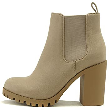 Soda Glove - Ankle Boot w/Lug Sole Elastic Gore and Chunky Heel (L-wheat, 7)