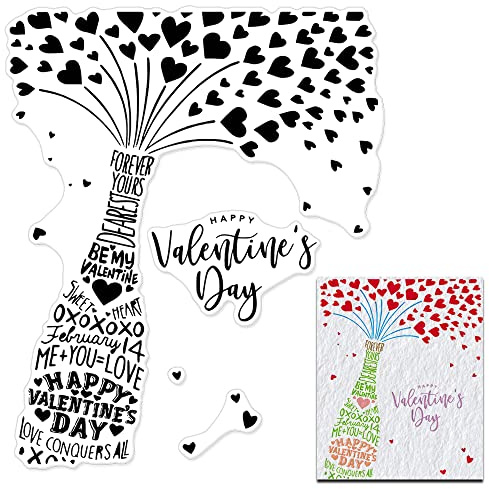 Happy Valentine's Day Clear Stamps for Card Making, Heart Bottle Background Love Words Clear Rubber Stamps for Holiday Card Making Decoration DIY Scrapbooking Transparent Album Decor Paper Craft