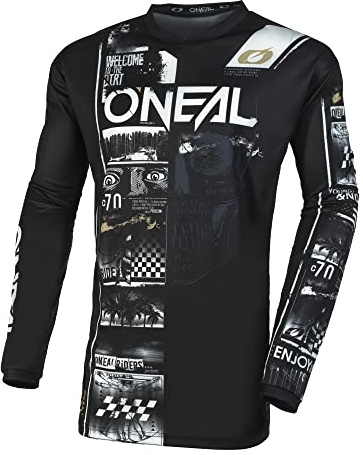 O'NEAL | Motocross-Shirt langarm | MX MTB Mountainbike | Passform für Maximale Bewegungsfreiheit, Eingenähter Ellbogenschutz | Element Youth Jersey Attack V.23 | Kinder | Schwarz Weiß | Größe L