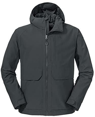 Schöffel Herren Jacket Lausanne M, Funktionsjacke mit Kapuze, wasserdichte, leichte Sommerjacke mit Pack-Away-Tasche, asphalt, 48