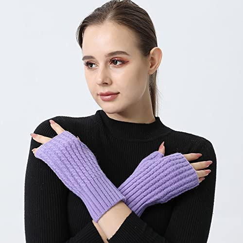 Liyinco Damen Süße Fingerlose Handschuhe Winter Warme Dicke Plüsch Fingerlose Handschuhe Büro Outdoor Warme Fingerlose Handschuhe Lila Einheitsgröße