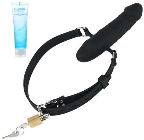 Eysilk Dildo Gag Realistischer Dildo Silikon Penis Mund Knebel Schwarz Verstellbarer Mundball Penis SM Analdildo Masturbator Sexspielzeug für Paar (Doppelter Kopf Dildo)