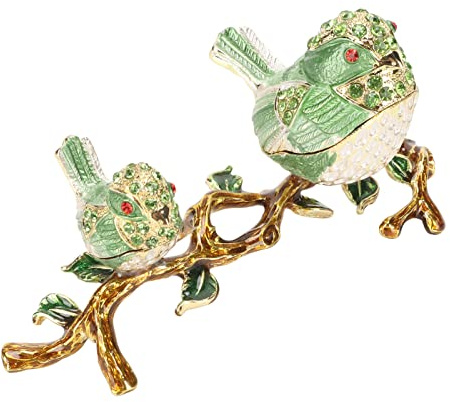 HEITIGN Vintage-Schmuckkästchen, Grüne Vögel, Faberge-Ei, Tragbare Schmuckschatulle, Reichhaltige Emaille, Funkelnde Strasssteine, Schmuckschatulle, Luxusgeschenke, Romantische Heimdekoration