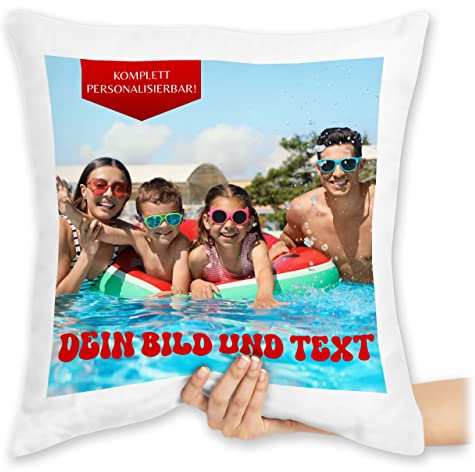 Kissen 40x40 Zierkissen - Geschenk mit eigenem Foto und Text personalisiert I Eigenes Bild I Custom Photo Text - 40 x 40 cm - Weiß - fotokissen selbst gestalten personalisiertes Pictures Pillow