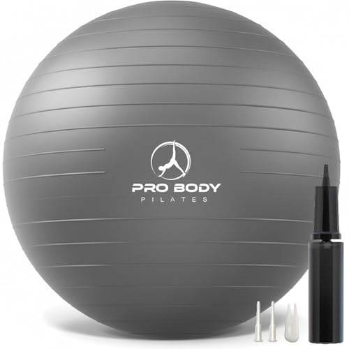 ProBody Pilates Ball Yoga Ball Gymnastikball, frische Farben, Balance Ball oder Schwangerschaftsball für Stabilität, Workout-Ball oder Geburtsball für die Schwangerschaft (Schiefer, 75 cm)