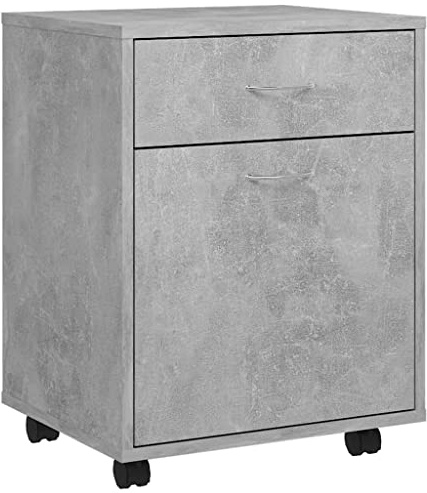 vidaXL Rollschrank mit 1 Tür 1 Schublade Rollcontainer Büroschrank Aktenschrank Bürocontainer Schrank Büro Betongrau 45x38x54cm Holzwerkstoff
