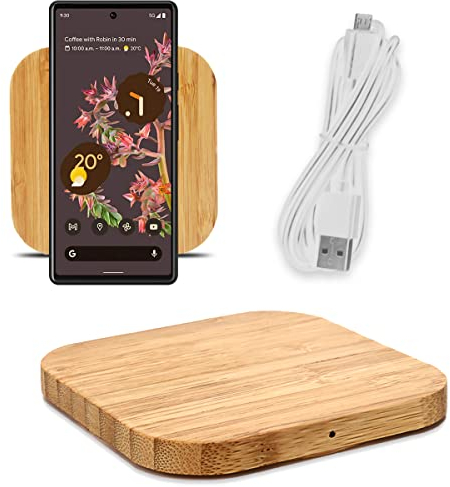 UC-Express QI Induktive Ladestation 15W aus Bambus kompatibel mit Google Pixel 10 9a 9 8a 8 7a 7 6 Pro/Pro XL/Fold Ladegerät aus Echtholz, Modell:Quadrat