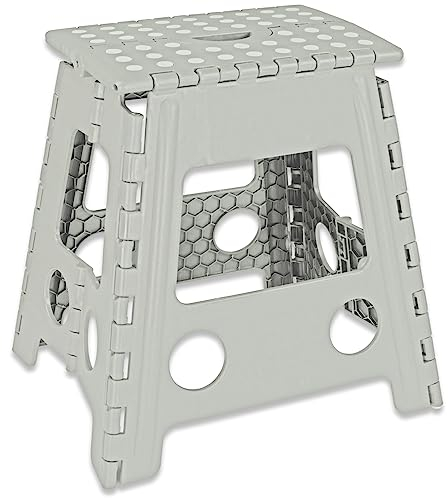Deco4Me XL Tritthocker klappbar 40 cm hoch, belastbar bis 150 kg, 1 Stufe, rutschfest - Faltbarer Klapphocker für Auto, Camping, Garten, Kinder, Pferd, Werkstatt - Hellgrau