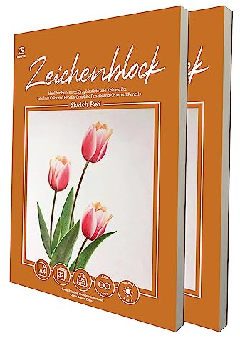 ESENG® Zeichnenblock A4, 32 Blätter / 64 Seiten pro Block - 180g/m² - weiß, Sketch Pad, Malblock, Skizzenpapier für Profis und Schüler für Zeichnungen und Skizzen (Set aus 2 Blöcken)