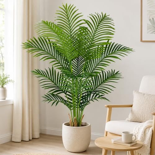 Keeplush Artificial Palm Tree 120cm Tall Fake Palm Tree Indoor Decor with 13 Trunks and Real Bark Design Faux Tropical Areca Silk Floor Plant in Pot for Home Office Living Room Bedroom Decor 1pcs