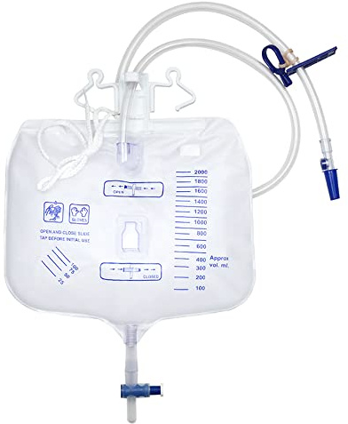 Urindrainagebeutel, Urinsammelbeutel Drainagebeutel mit 2 Riemen, Anti-Reflux-Ventil (2000ml-1pcs)