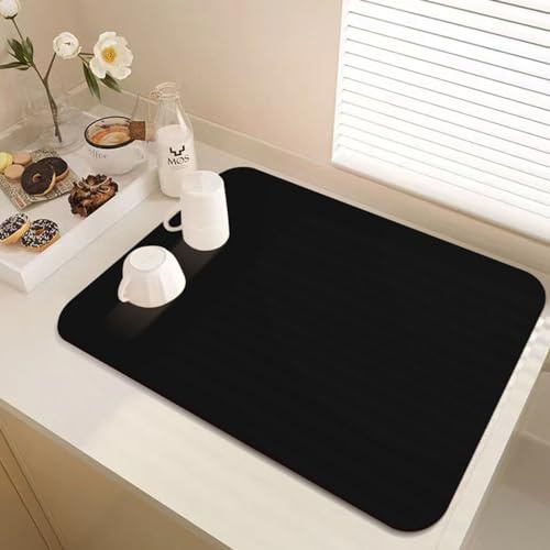 Hixingo Alfombrilla Escurreplatos Antideslizante, Alfombrilla Cafetera Resistente al Calor Color Sólido, Alfombra Escurreplatos Diatomita (40x60cm,Negro)