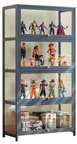 JSWHYBD Curio-vitrine Mit Acrylglastür 1-5-stufige Vitrine, Vitrine Aus Natürlichem Bambus Für Sammlerstücke Aufbewahrungsschrank Mit Hoher Kapazität Und Aufklappbarer Tür Starke Tragfähigkeit