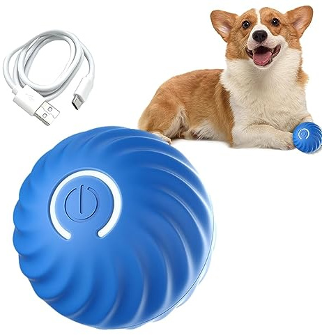 Poupangke Palla giocattolo per cani, giocattolo interattivo per cani, palla intelligente auto-mobile con 2 modalità, giocattolo per cani in movimento, palla rotante attiva, palla rotante durevole e