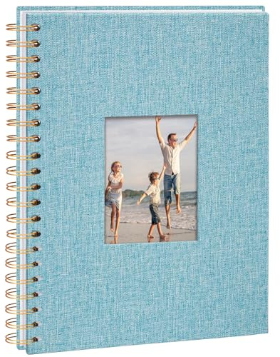 Vienrose Fotoalbum zum Selbstgestalten 28x20,5 cm, DIY Scrapbook Spiralalbum mit 20 Blätter 40 Weißen säurefreie Seiten, Leinen zum Einkleben für Hochzeit Baby Familien Jahrestag Geburtstag