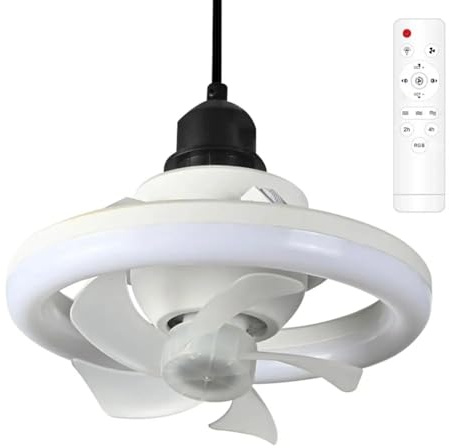 Carriere Lampadina per Ventilatore da Soffitto E27 con Luce LED e Lampadario Lampada Ventilatore Dimmerabile A Colori RGB Decorazione Domestica