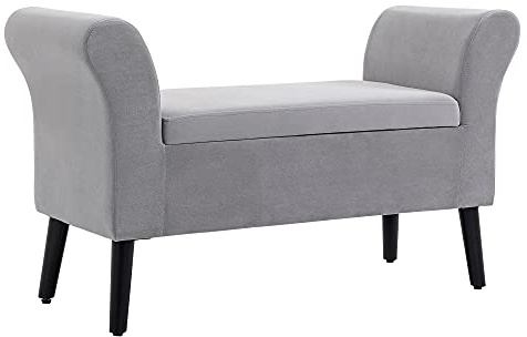 HOMCOM Baúl de Almacenaje para Dormitorio Banco de Almacenamiento con Tapa Abatible Reposabrazos y Patas de Madera para Salón 111,5x41x65 cm Gris Claro